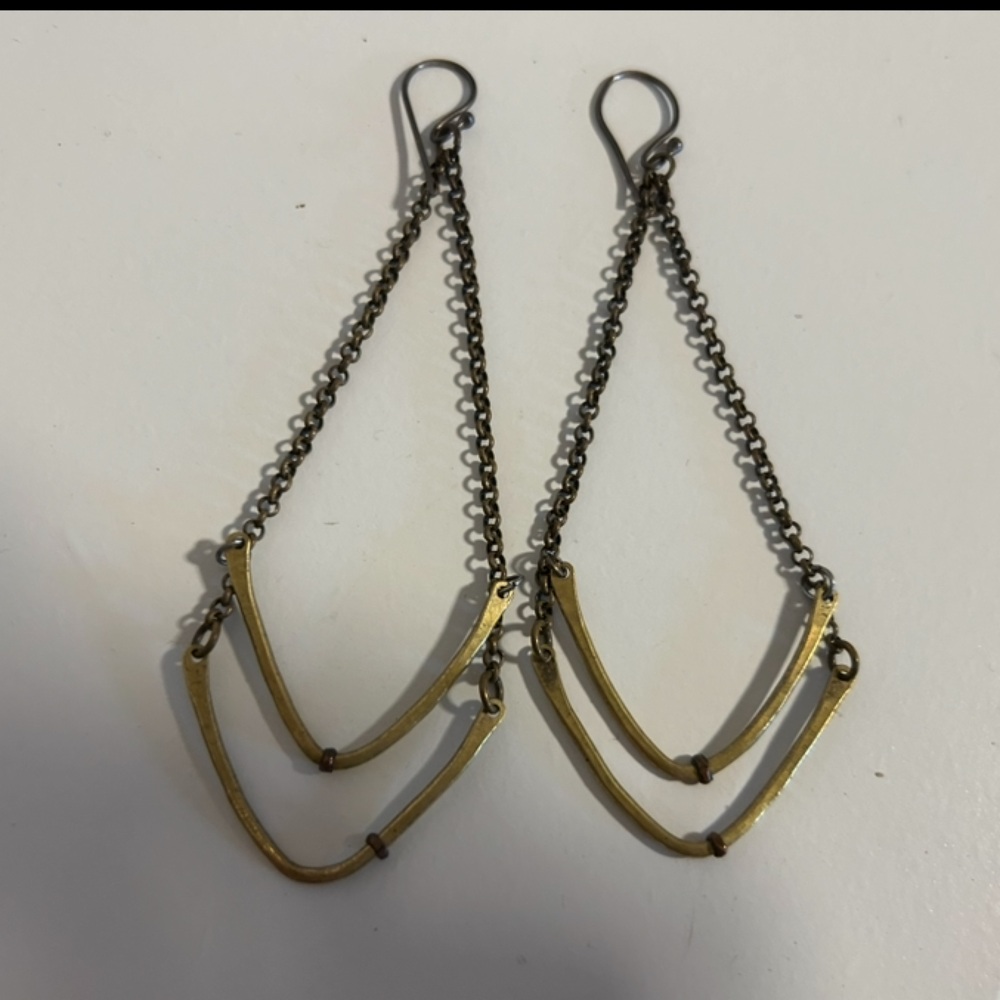Jen Kahn Chevron Brass & Silver Earrings Handmade in Vermont
